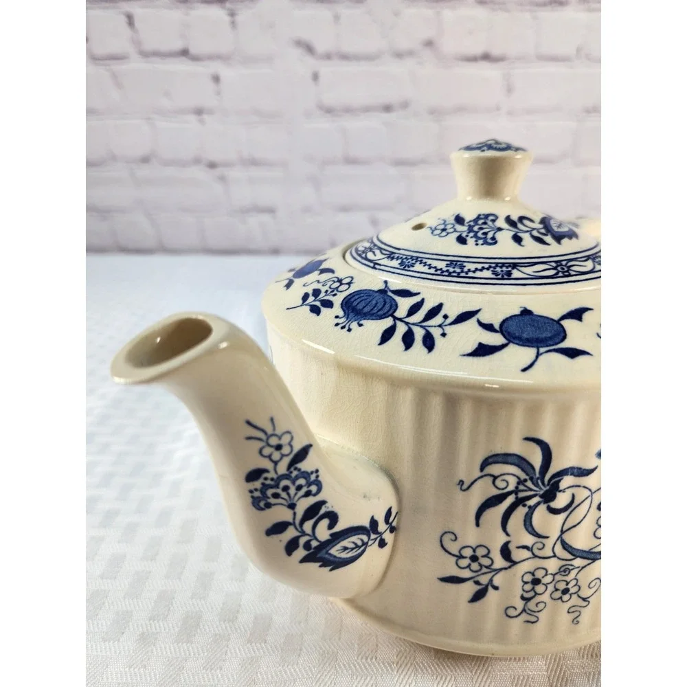 Beautiful Blue and White Sadler Onion Teapot Staffordshire England